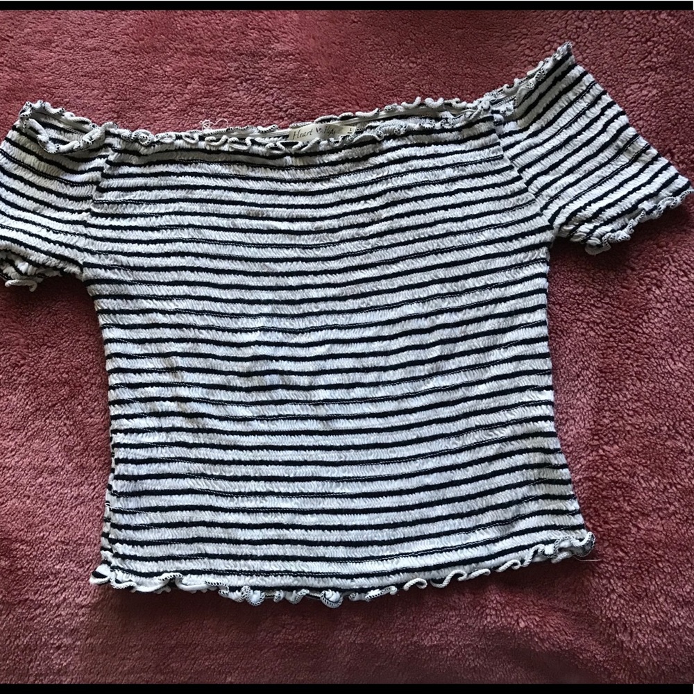 Stripped off the shoulder crop top